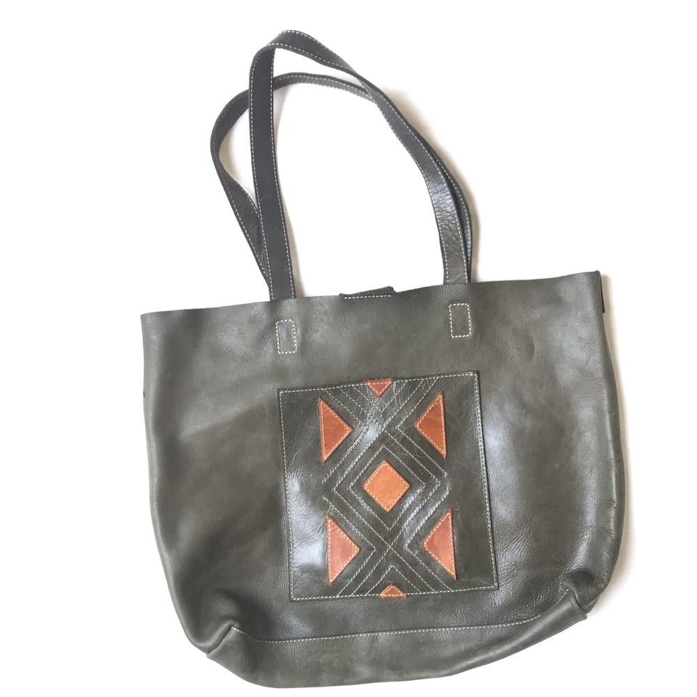 Hand made leather boho tote bag